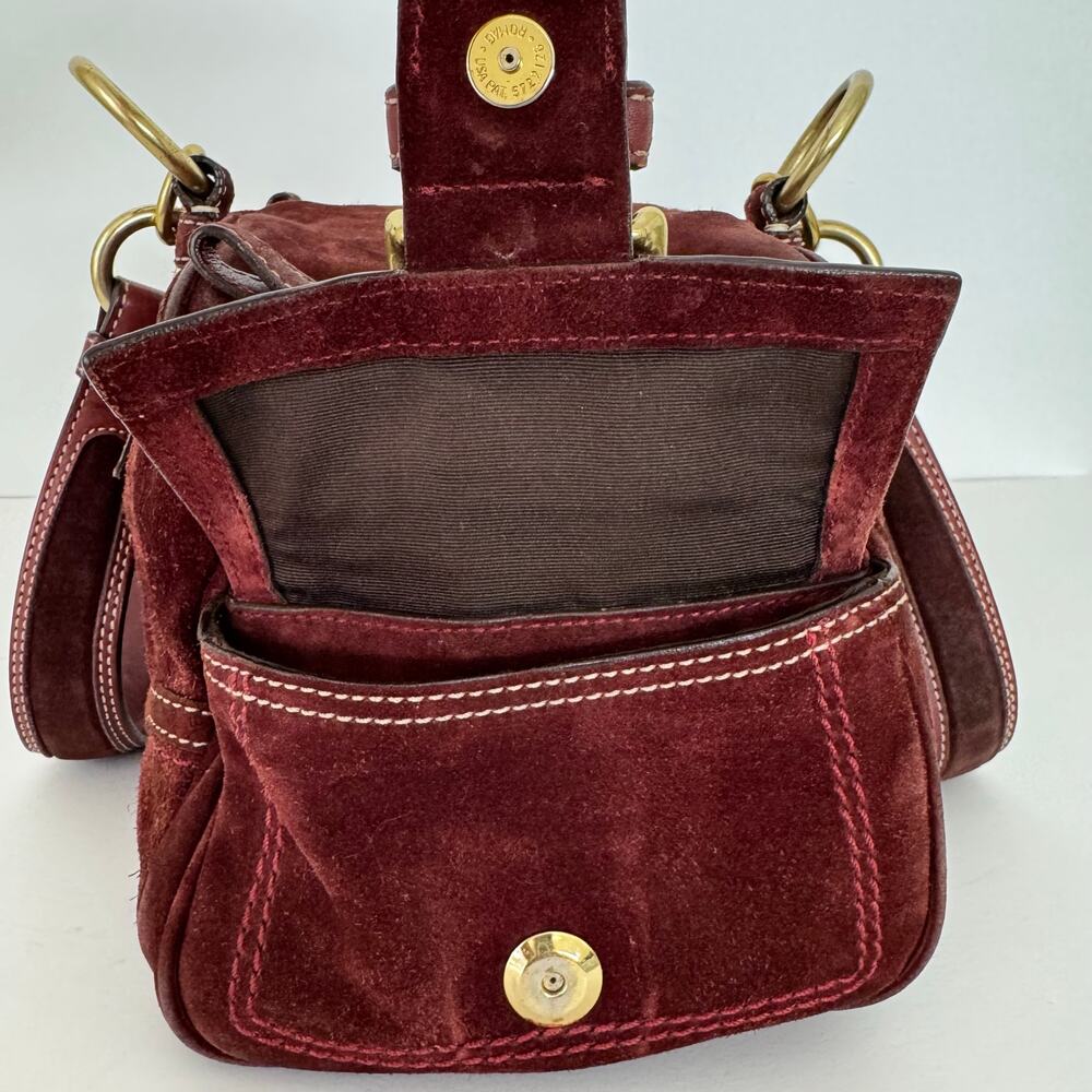 Coach Suede Vintage Mia Soho Satchel Bag with Leather Trim Red Burgundy F10061 - Picture 9 of 16